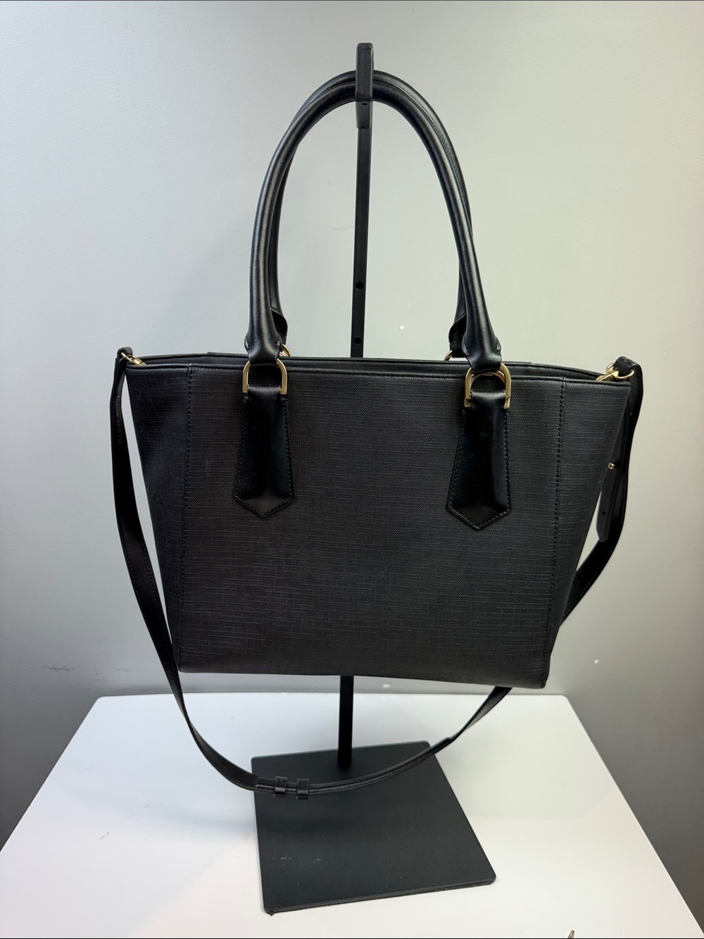 Dagne Dover Black Leather Signature Tote Bag Crossbody Satchel